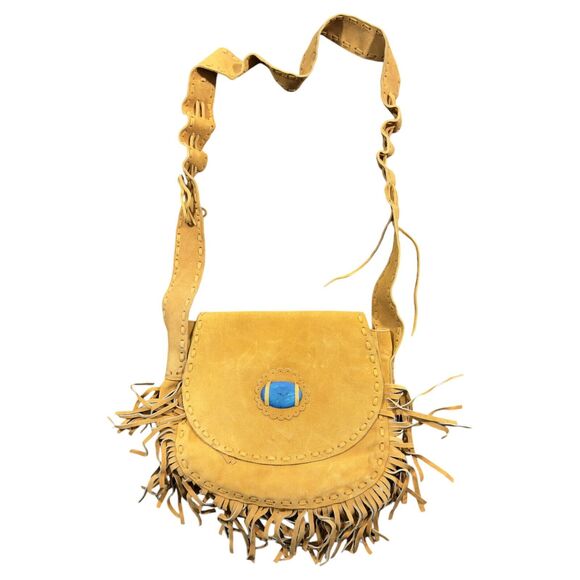 Telfer Women's Mustard Suede Fringe Zipper Pocket Boho Snap Crossbody Handbag - Picture 1 of 8